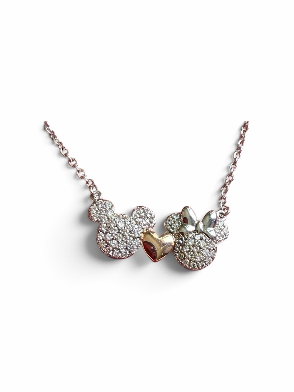 Disney Mickey & Minnie Mouse Pavé Crystal Heart Necklace